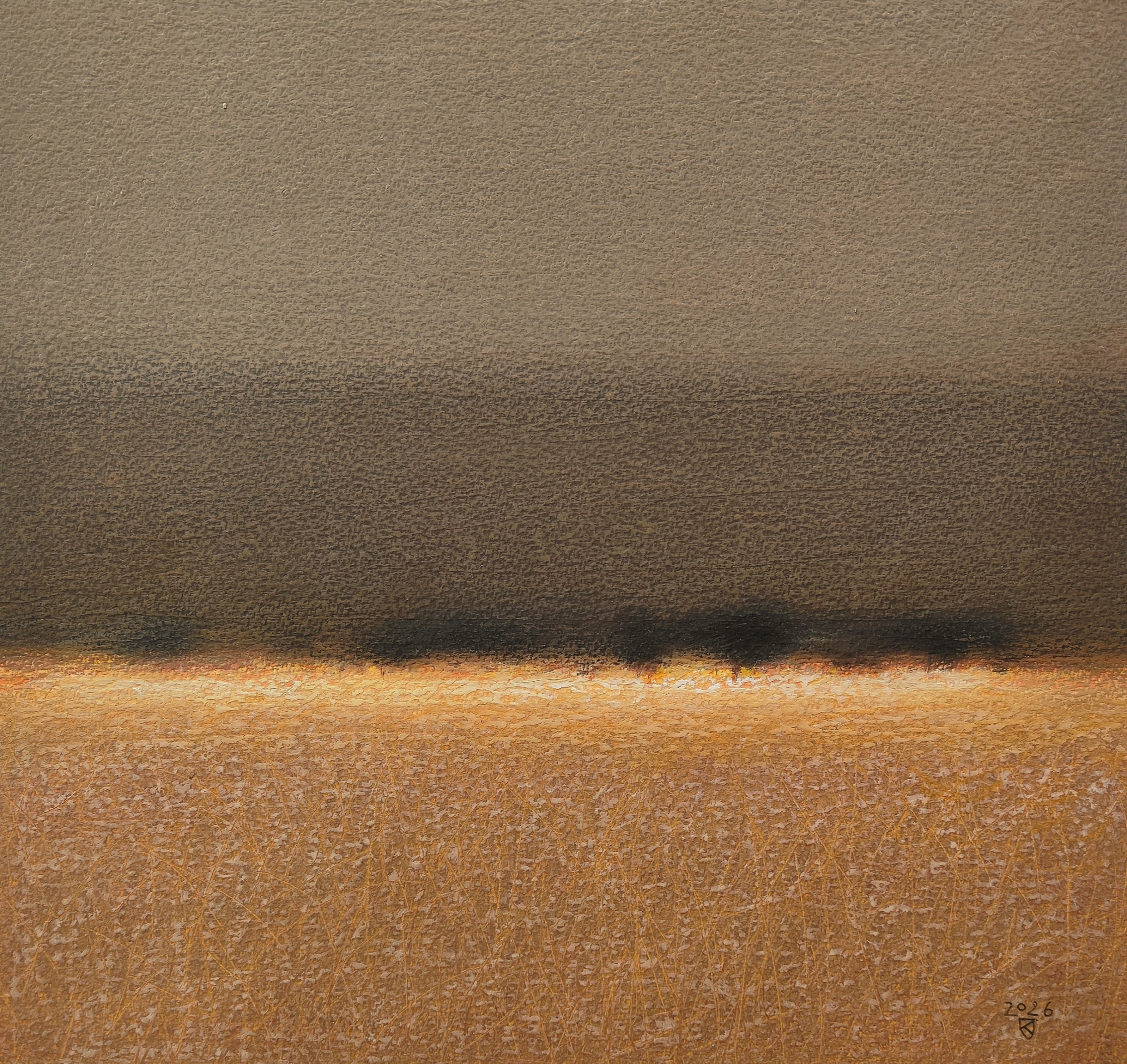 Janusz Kokot Landscape Art - HEAT HAZE  - Modern Landscape Oil Pastel Painting, Warm Tones, Bright Light