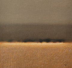 HITZEBLAU - Modernes Landschaftsbild in Ölpastell, warme Farbtöne, strahlendes Licht
