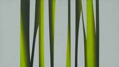 Reeds, 16 agosto, ore 12:11 - Dipinto a olio minimalista di paesaggio, natura, vista sul lago