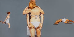 Début X - Peinture à l'huile contemporaine et joyeuse, vue sur la plage, bord de mer, format XL