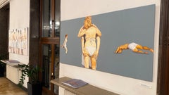 Début X - Peinture à l'huile contemporaine et joyeuse, vue sur la plage, bord de mer, format XL