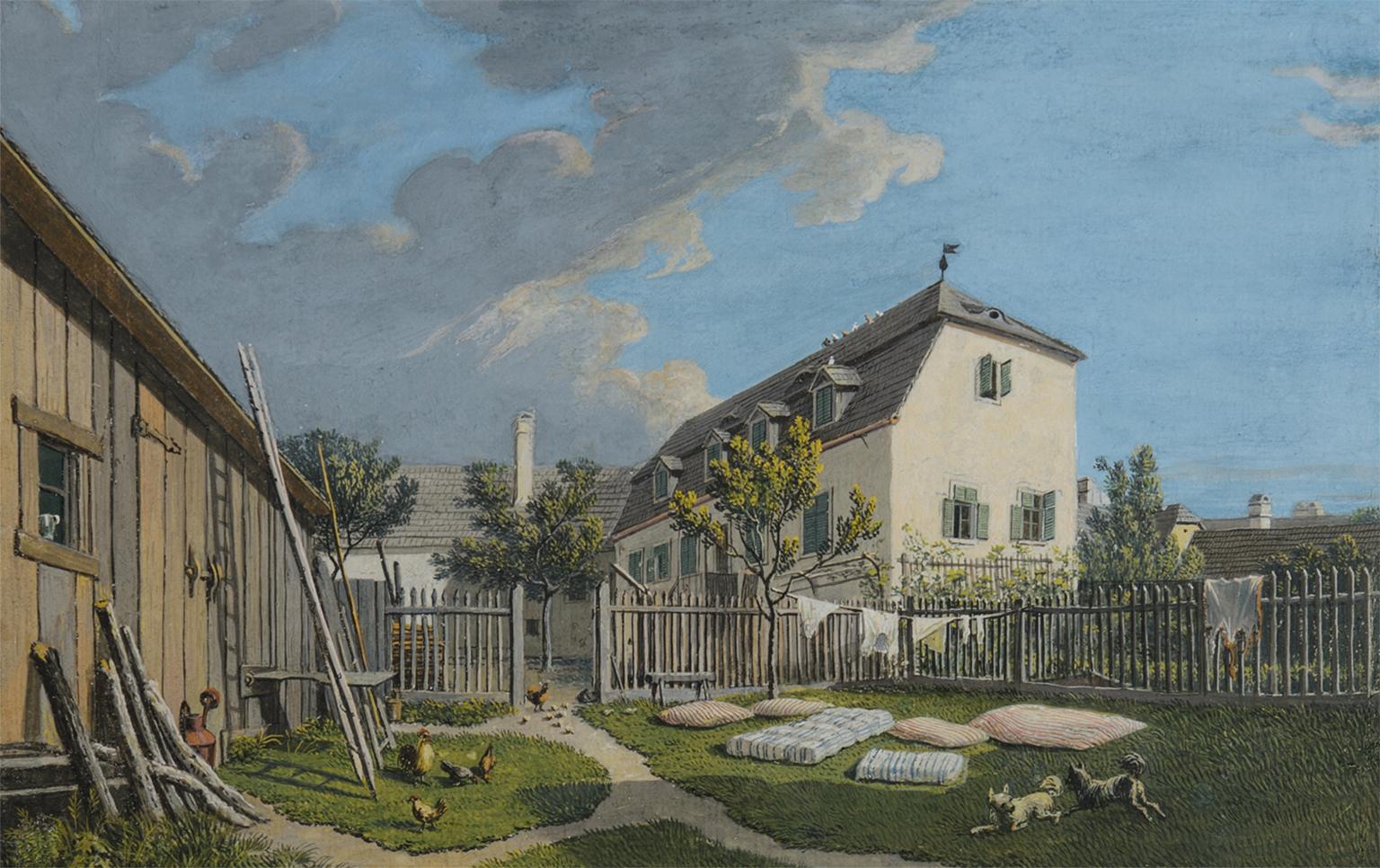 Unknown Landscape Art - Maison à Heiligenstadt - 19th century painting, a domestic scene outdoors