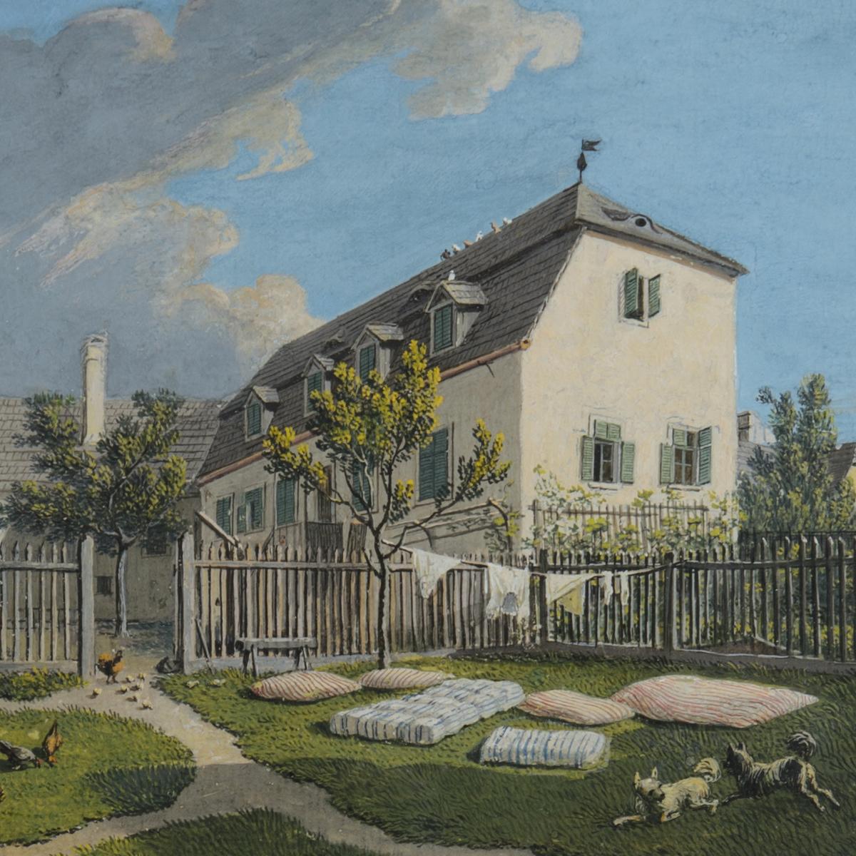 Maison à Heiligenstadt - 19th century painting, a domestic scene outdoors - Gray Landscape Art by Unknown
