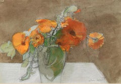 Still Life with Marigolds - contemporary still life painting by John Ward, R.A.