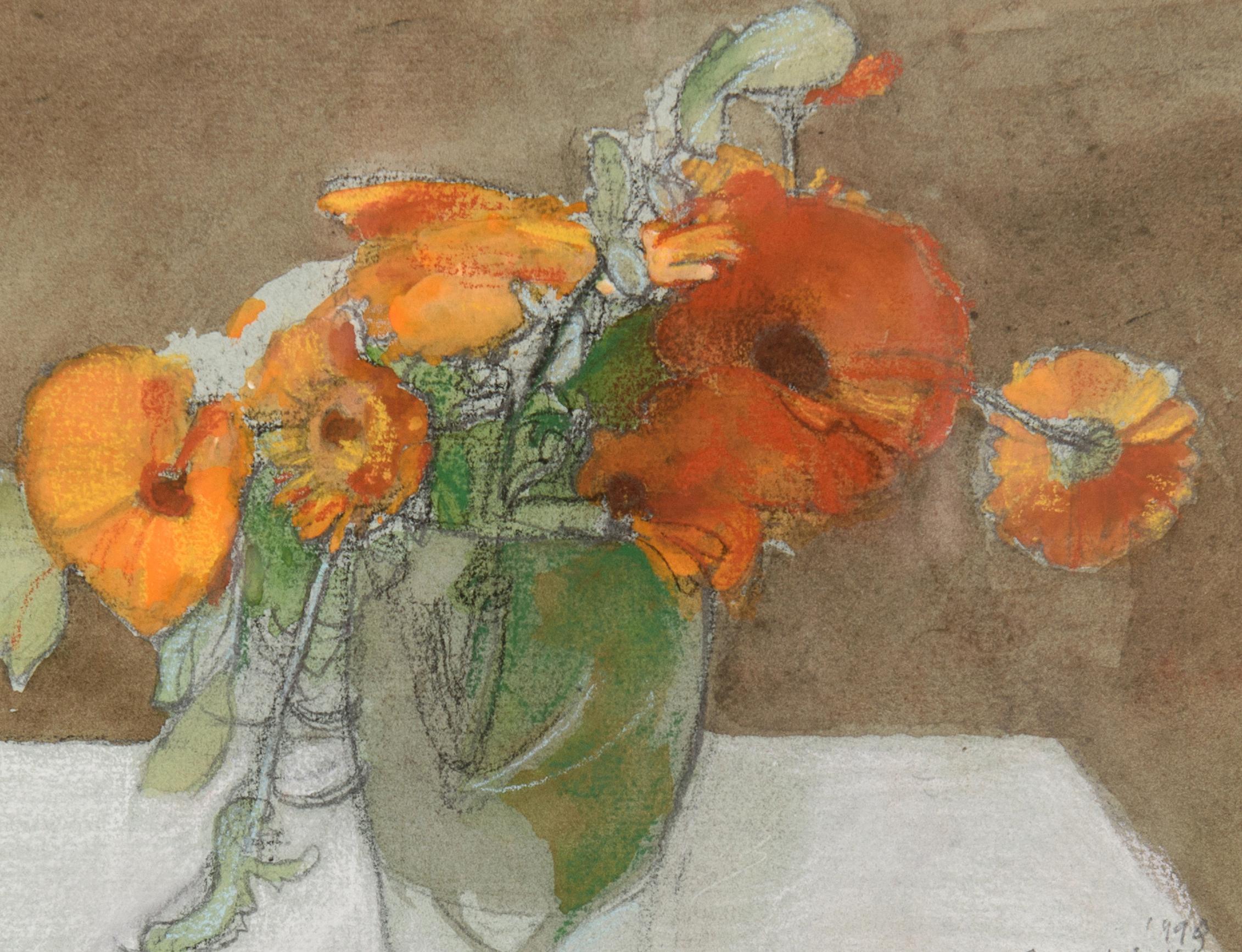 Still Life with Marigolds - contemporary still life painting by John Ward, R.A. For Sale 3