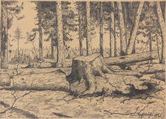 Antique Landscape Pencil Drawing, 1925