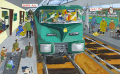 Vintage Train Station Acrylic Painting