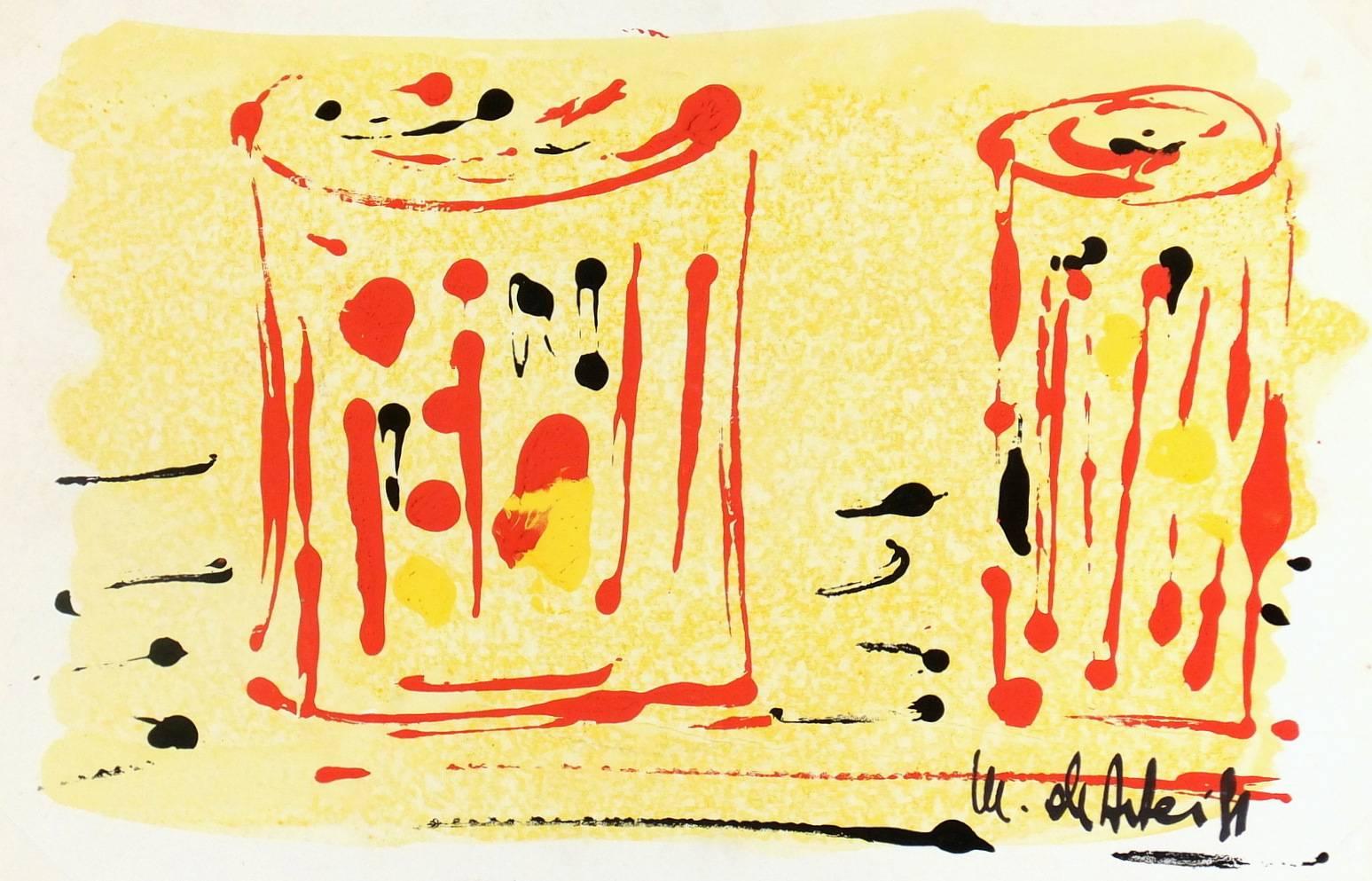 Michel de Diferi Abstract Painting - Abstract Monotype - Red Glasses