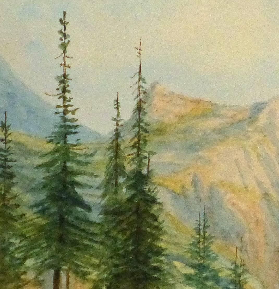 Antique French Watercolor- Alpine View - Art by Blanche Delastre