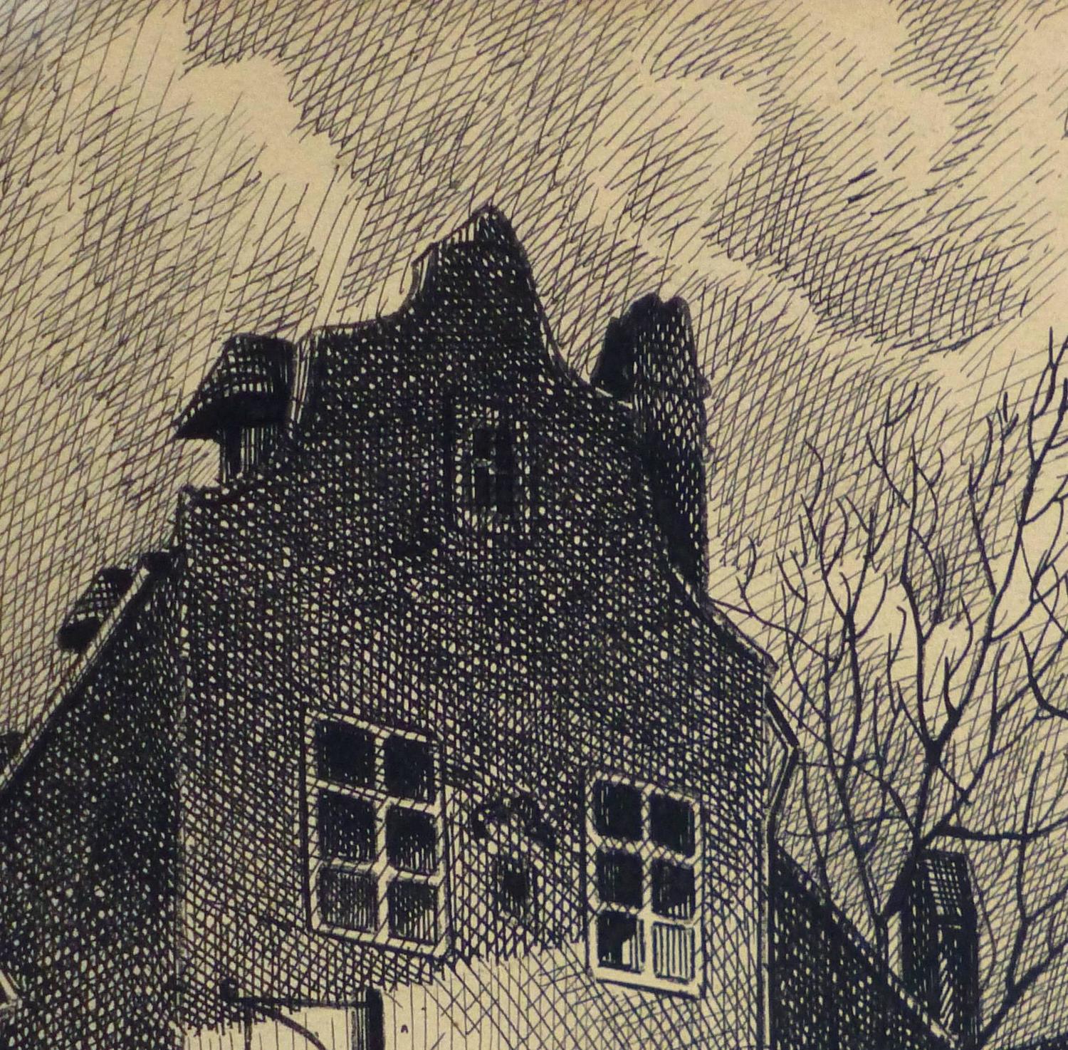 Johann Fucink Vintage Pen and Ink Drawing Evening Commence For Sale