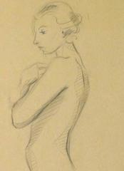 Vintage Pencil Sketch-  Timid Nude