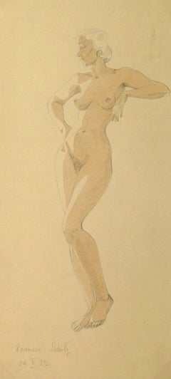 Vintage Pencil & Watercolor Sketch - Sultry Female Nude