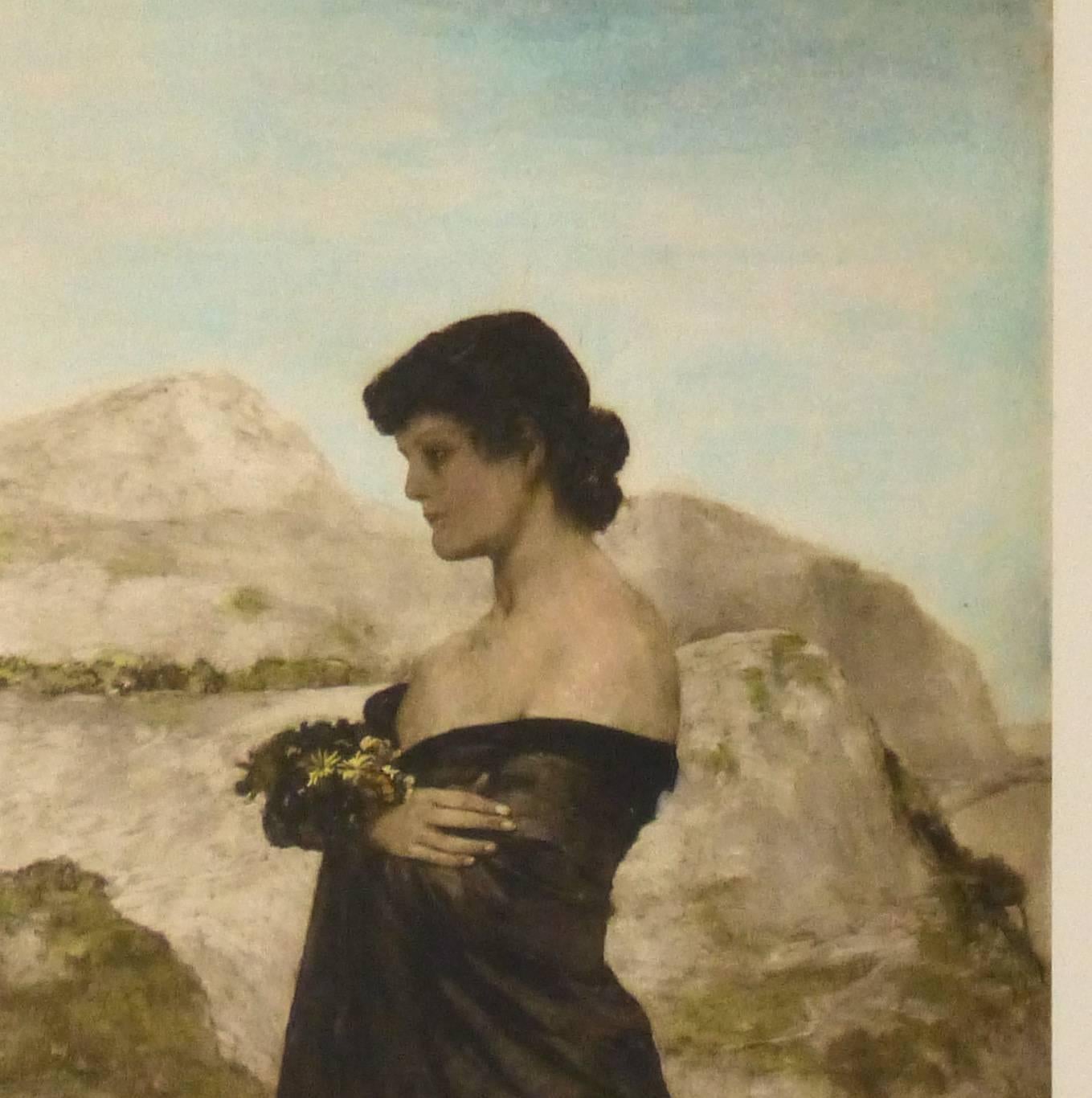 Antique German Aquatint Etching - Woman Draped in a Cloak, Jugendstil Movement - Print by Max Klinger