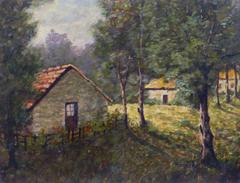 Vintage French Oil Landscape - Argenton-sur-Creuse Cottage