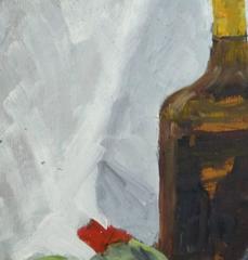 Natura morta ad olio d'epoca - Vaso di rame e carciofi