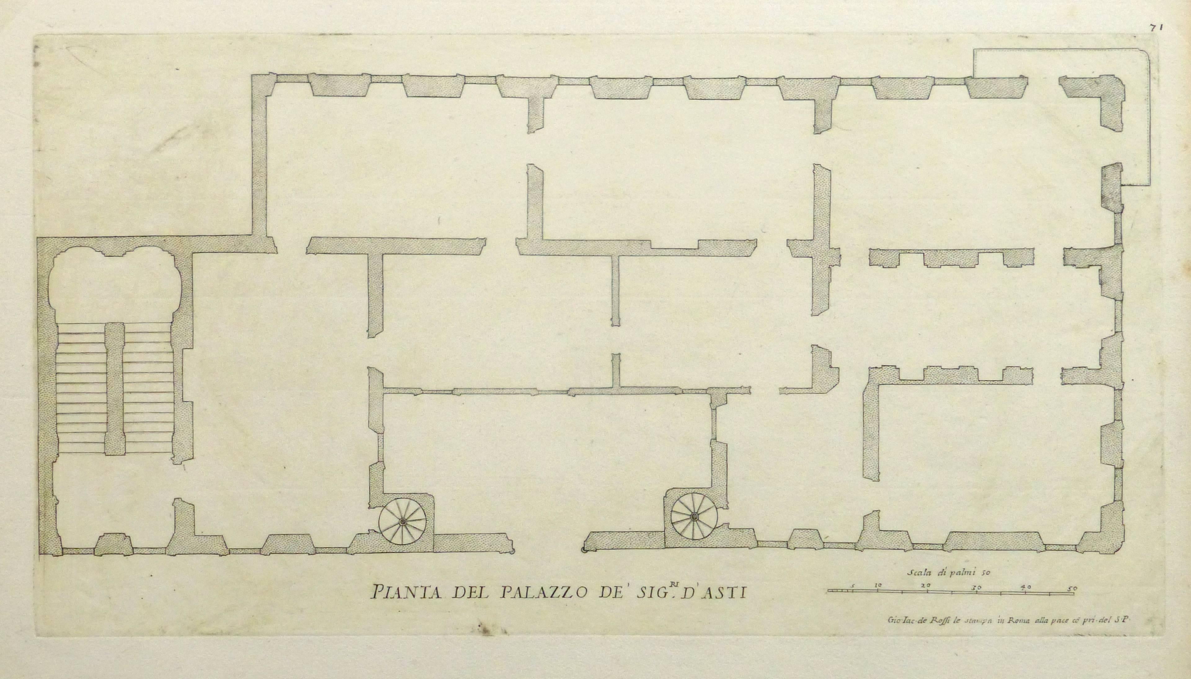 Giovanni Giacomo de' Rossi Interior Print - Antique Architectural Engraving - Asti Palace