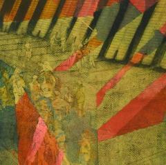 Amerikanische moderne Acryl-Kunst der amerikanischen Moderne – grün und rote Collage