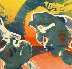 American Abstract Modern Monotype - Figures at Sunrise