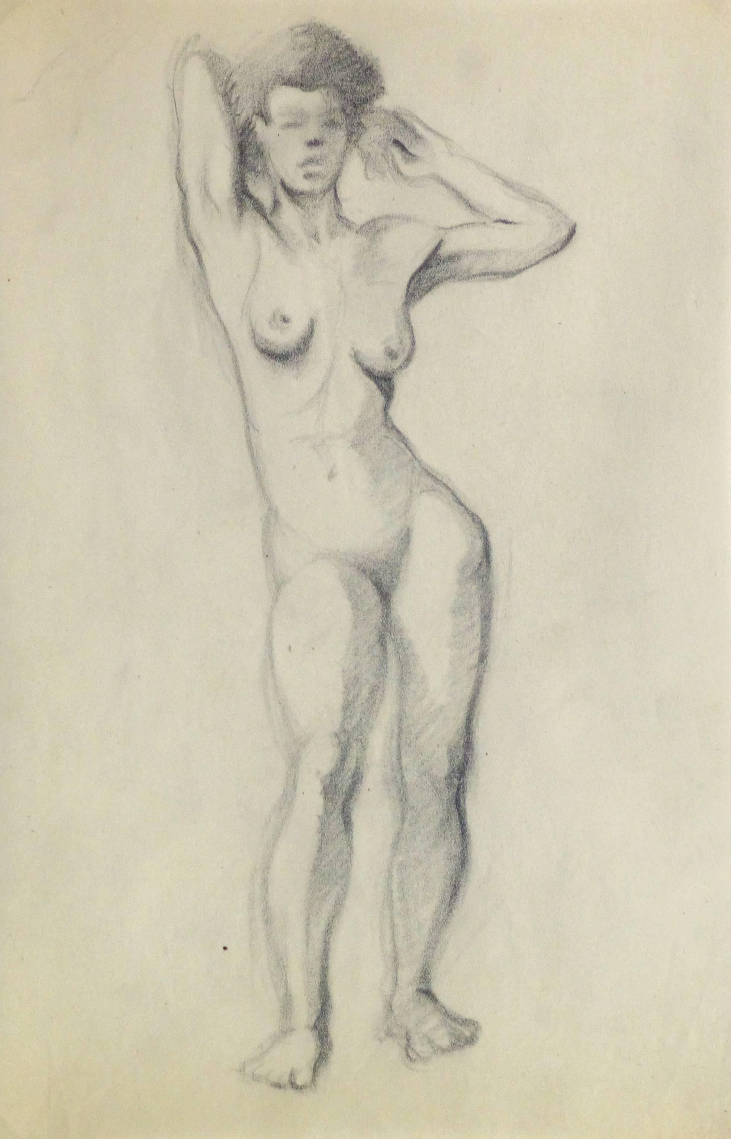Nude Pencil Sketch - Standing Female - Art by Jean Ernst