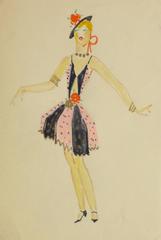 Vintage Parisian Theater Costume Sketch - Showgirl