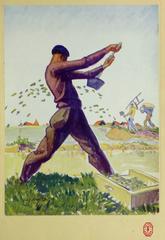 Vintage French Lithograph - Oyster Farming