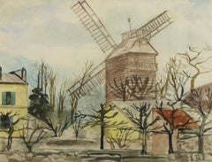 Französische Aquarelllandschaft im Vintage-Stil - Moulin de la Galette, Paris