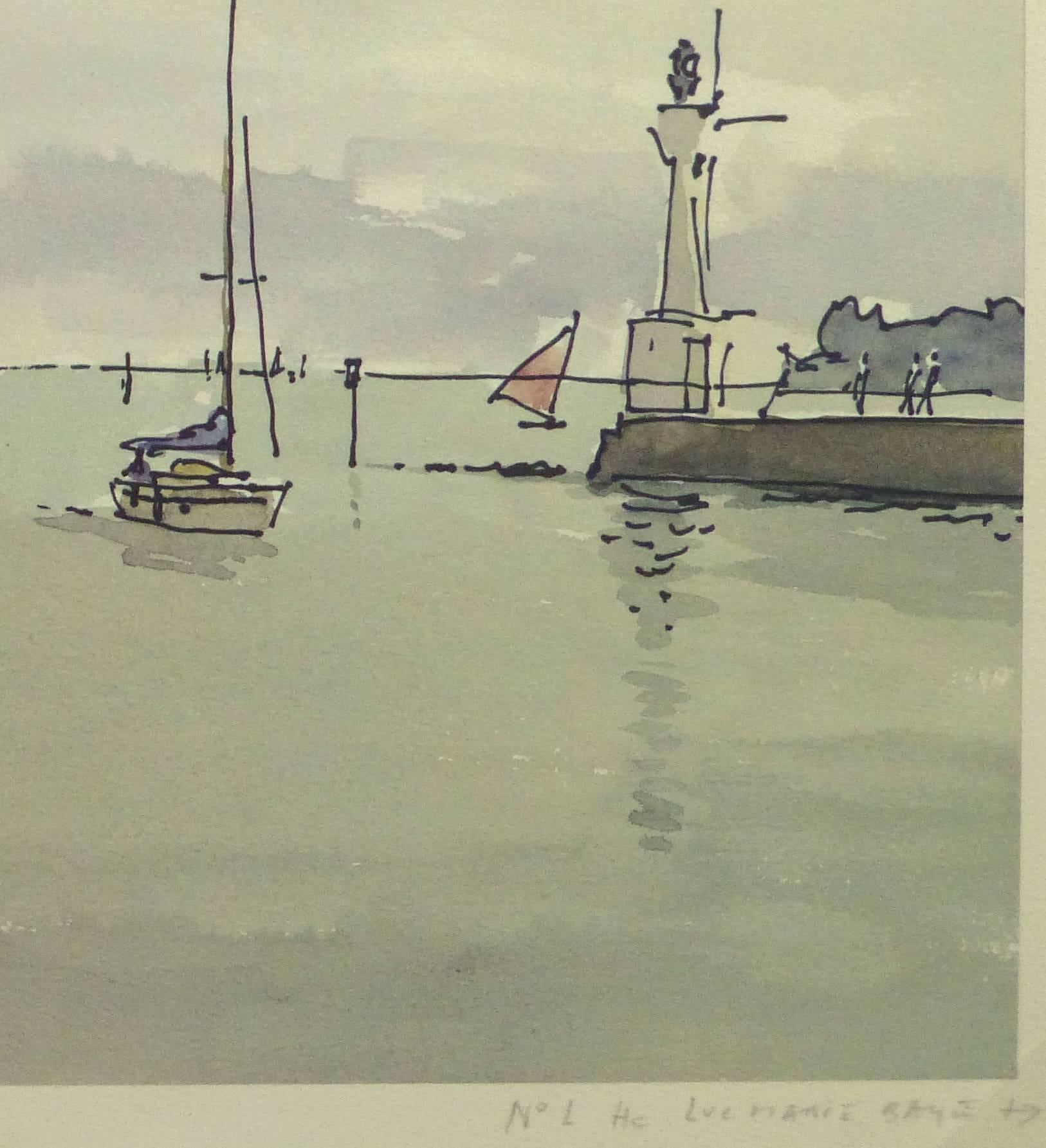 French Lithograph - Pouliguen River - Print by Lue Marie Bayle