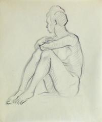 Vintage Nude Pencil Sketch - Seated Male