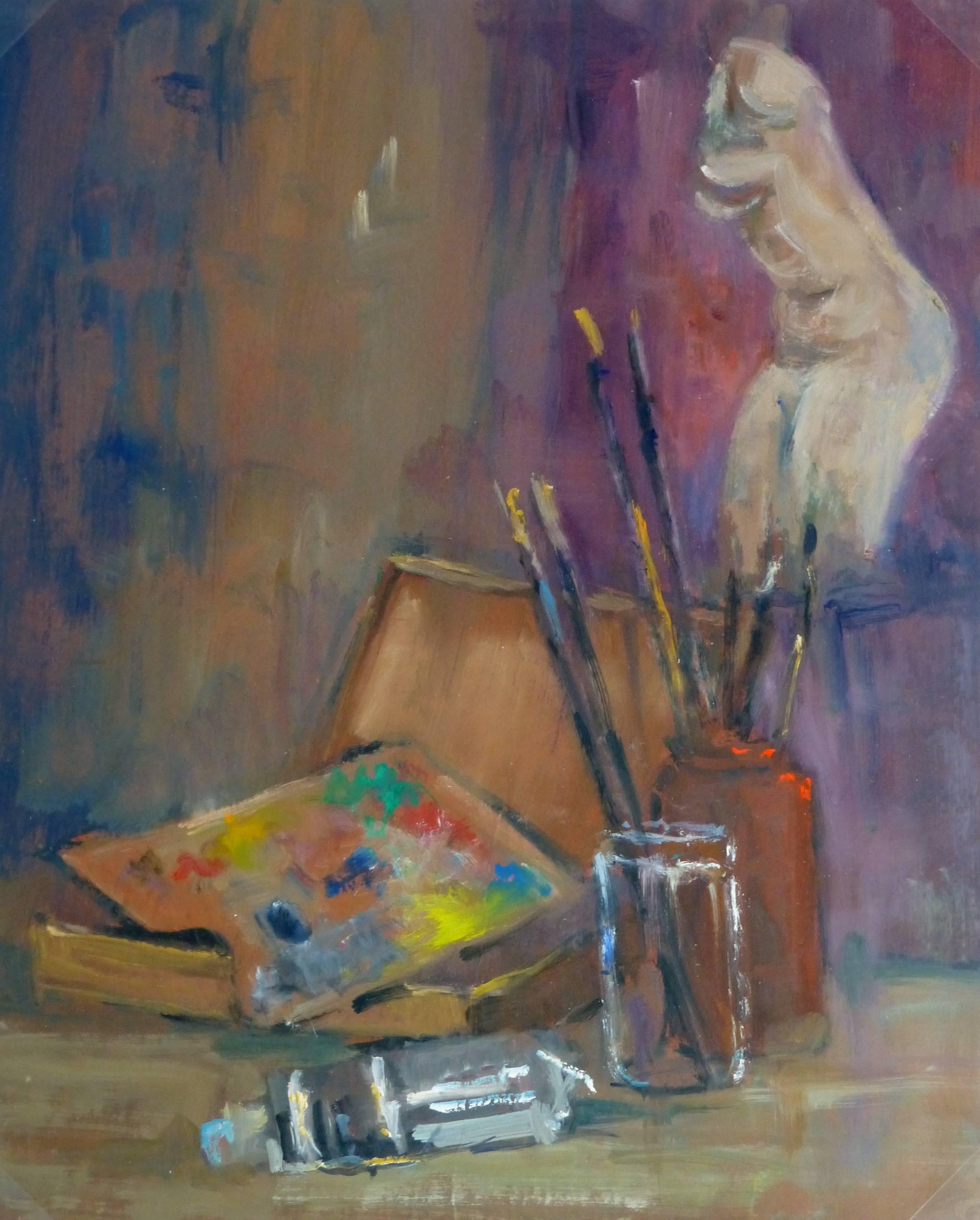 Raymond Bailly Still-Life Painting - Vintage Oil Still Life - Artist's Studio