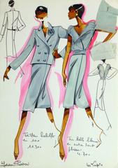 Vintage Haute Couture Fashion Sketch- Business Greys