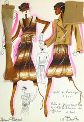 Vintage French Haute Couture Fashion Sketch - Gradient Stripes