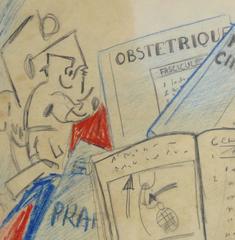 Vintage French Abstract Drawing - Medical Books