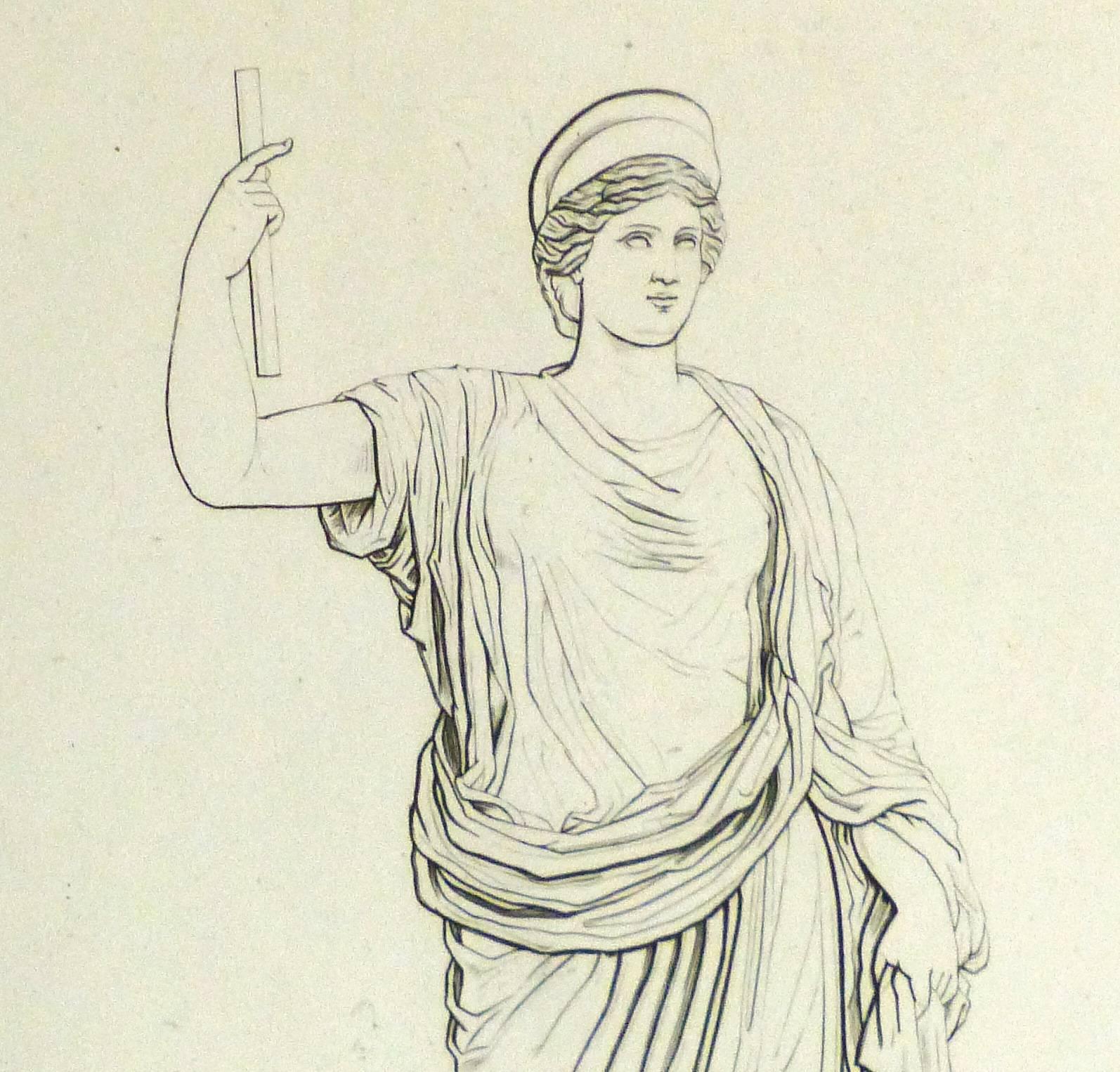 Antique Italian Copper Engraving - Female Statue - Print by Unknown