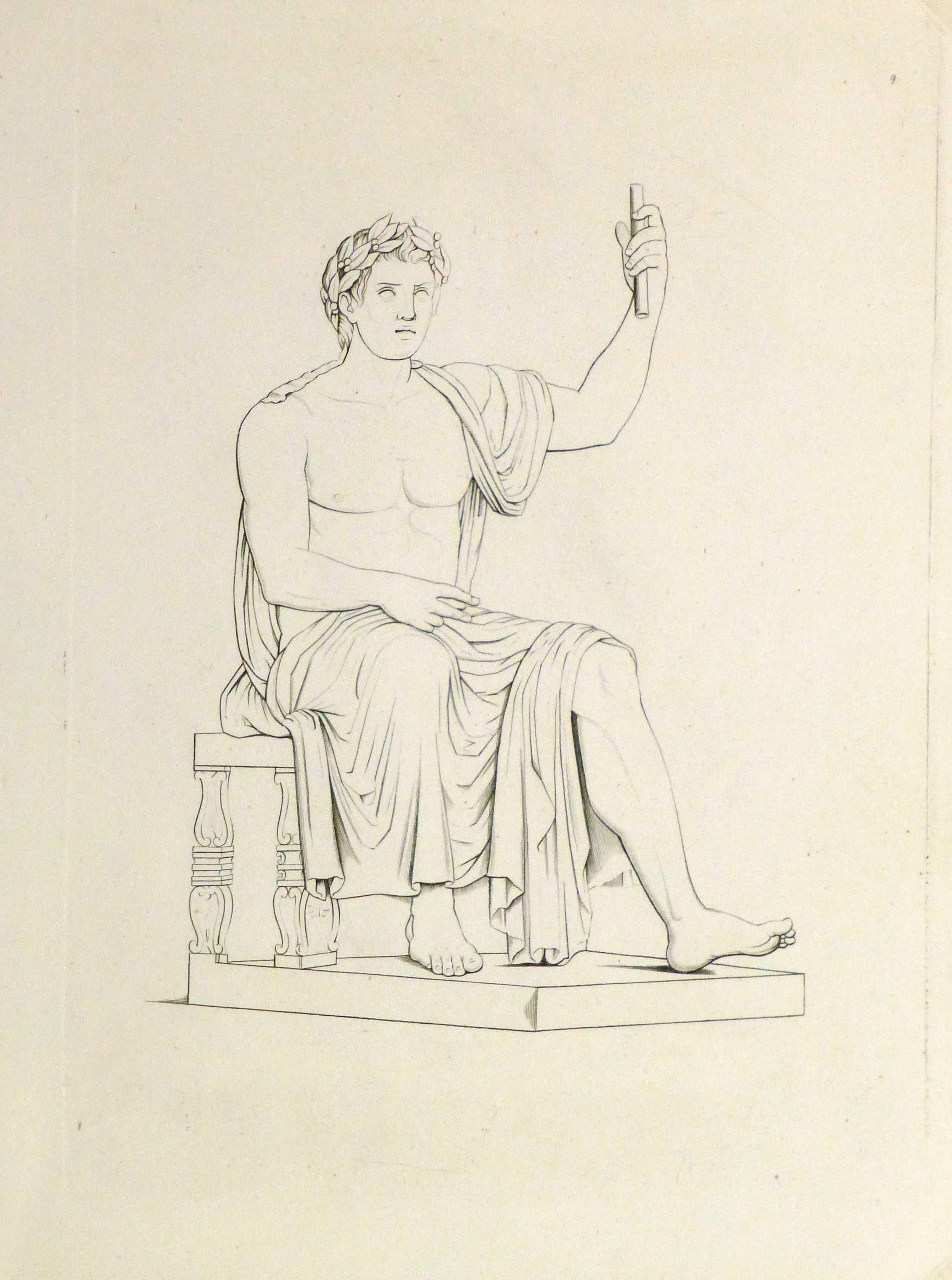Unknown Still-Life Print - Antique Italian Copper Engraving - Roman Male Statue 
