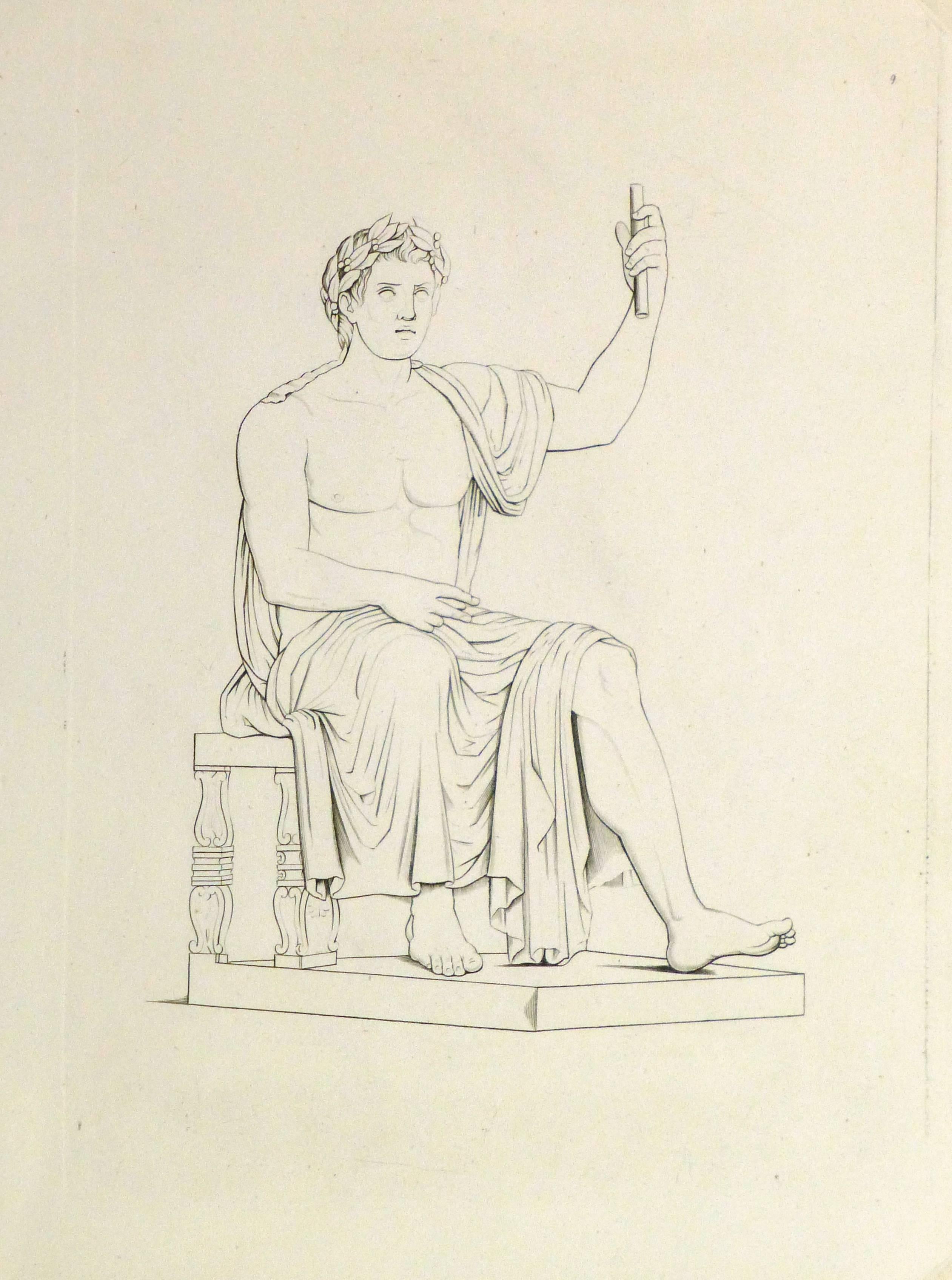 Still-Life Print de Unknown - Antiguo grabado italiano en cobre - Estatua masculina romana