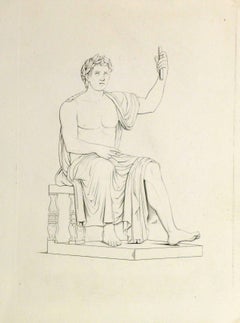 Antique Italian Copper Engraving - Roman Male Statue 