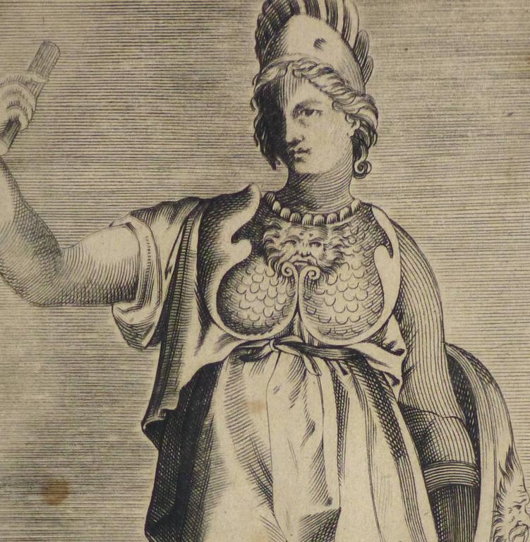 Antique Italian Engraving - Goddess Bellona - Print by Unknown
