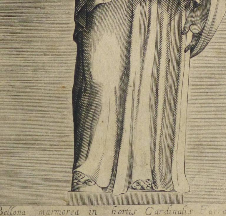 Antique Italian Engraving - Goddess Bellona - Brown Figurative Print by Unknown