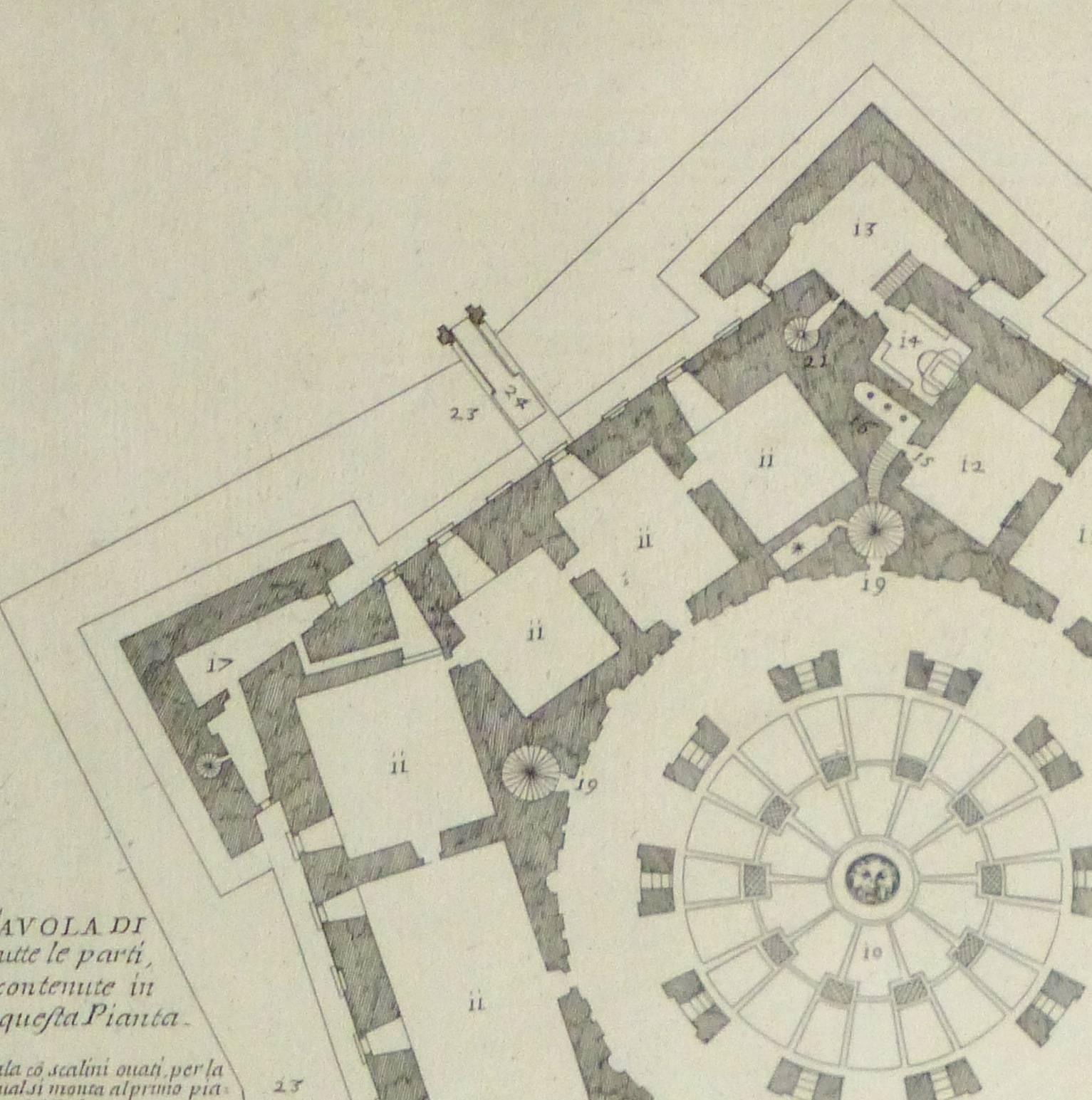 Antique Italian Copper Engraving - Caprarola Palace Floor Plan - Print by Giovanni Giacomo de' Rossi