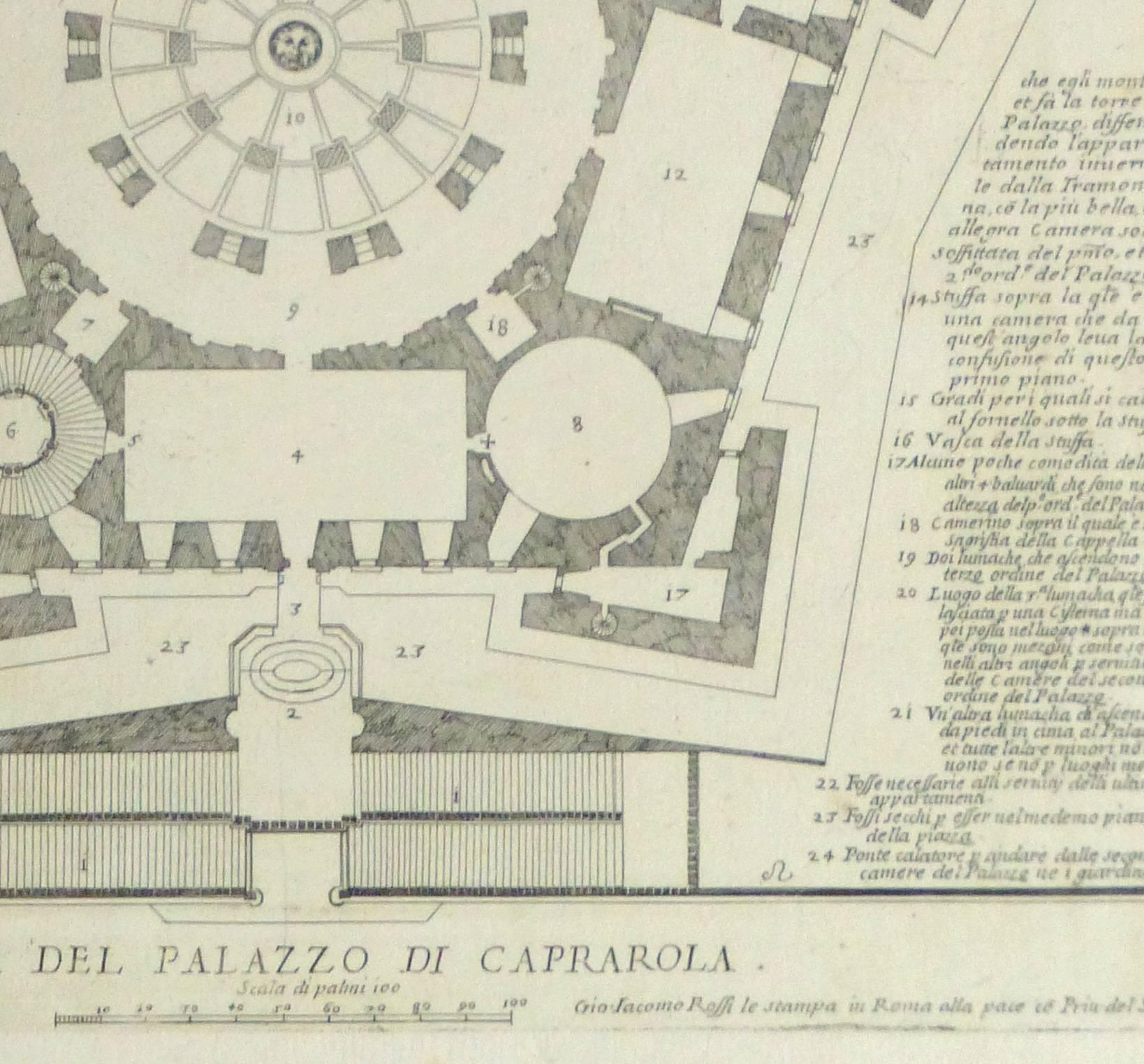Antique Italian Copper Engraving - Caprarola Palace Floor Plan - Beige Interior Print by Giovanni Giacomo de' Rossi