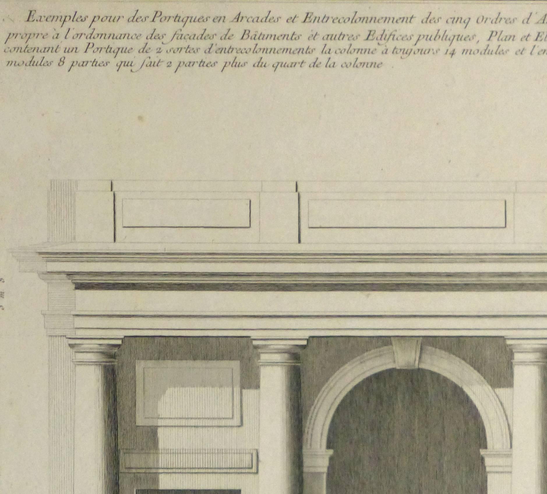 Gravure française ancienne en cuivre - Détails architecturaux de Portico - Print de Unknown