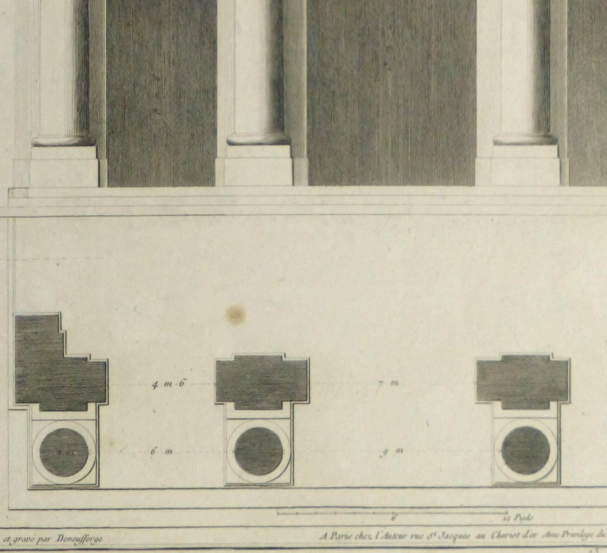Gravure française ancienne en cuivre - Détails architecturaux de Portico - Beige Interior Print par Unknown