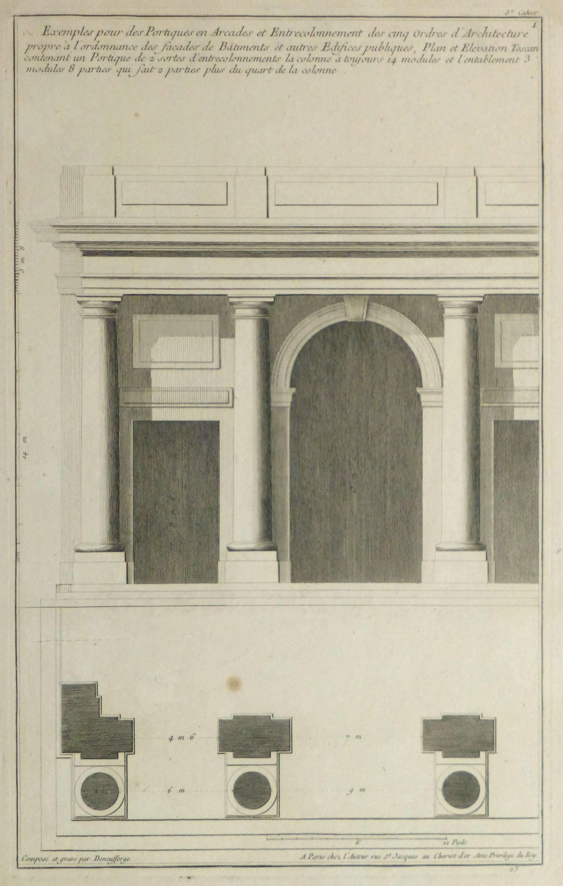 Antique French Copper Engraving - Portico Architectural Details