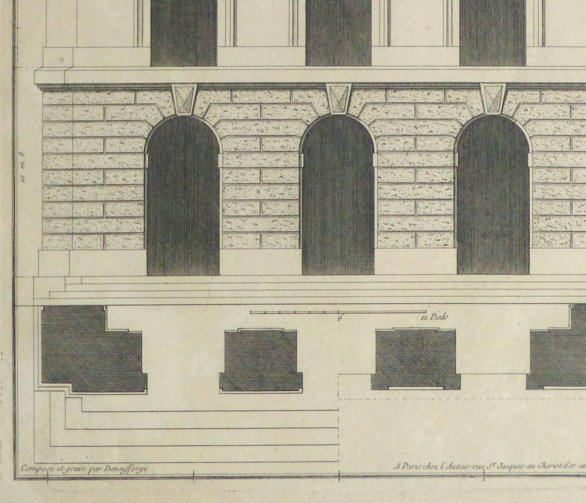 Antique French Copper Engraving - Doric Order Architectural Style - Beige Interior Print by Unknown