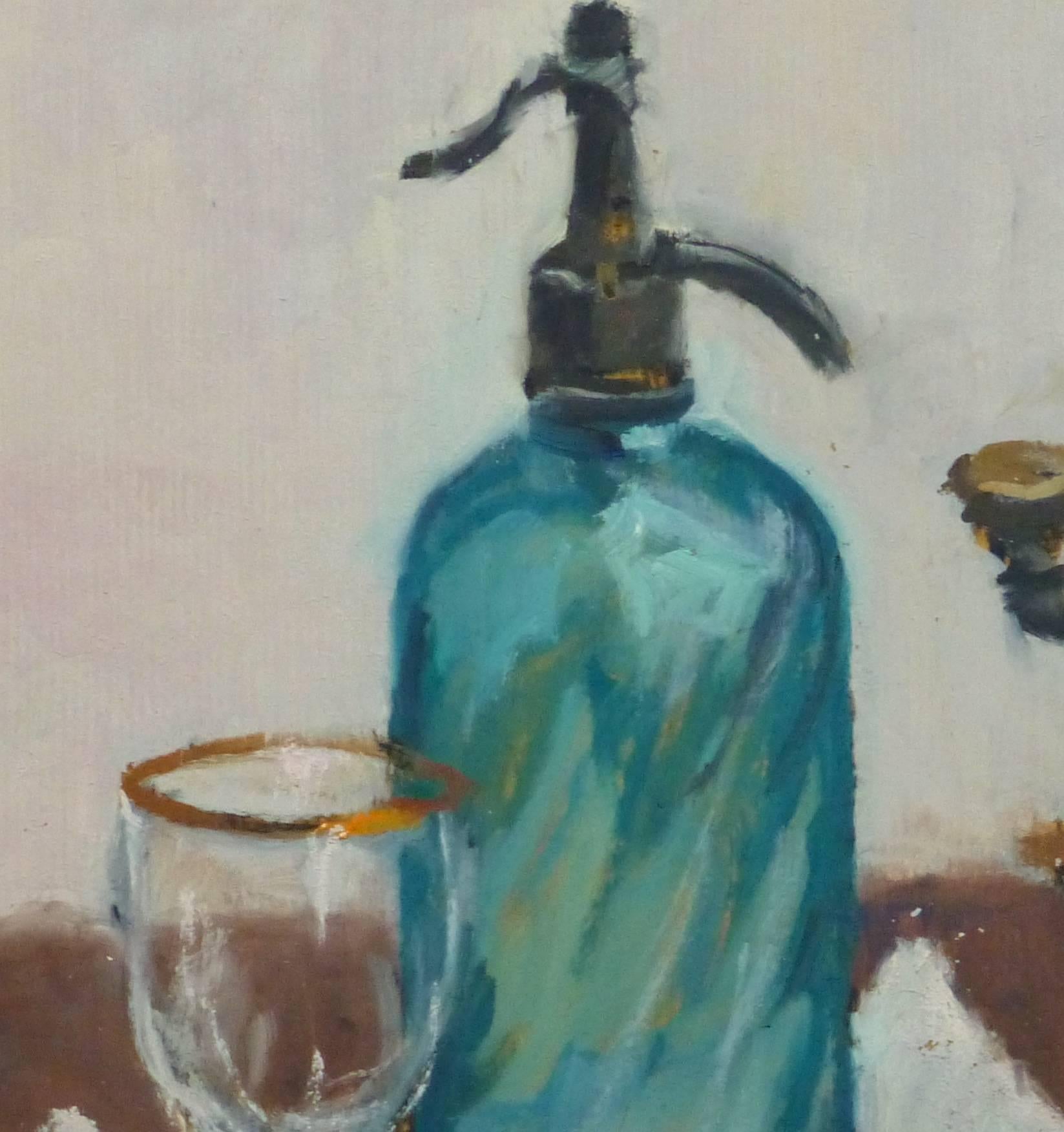 French Oil Still Life - Seltzer & Coffee - Painting by Raymond Bailly