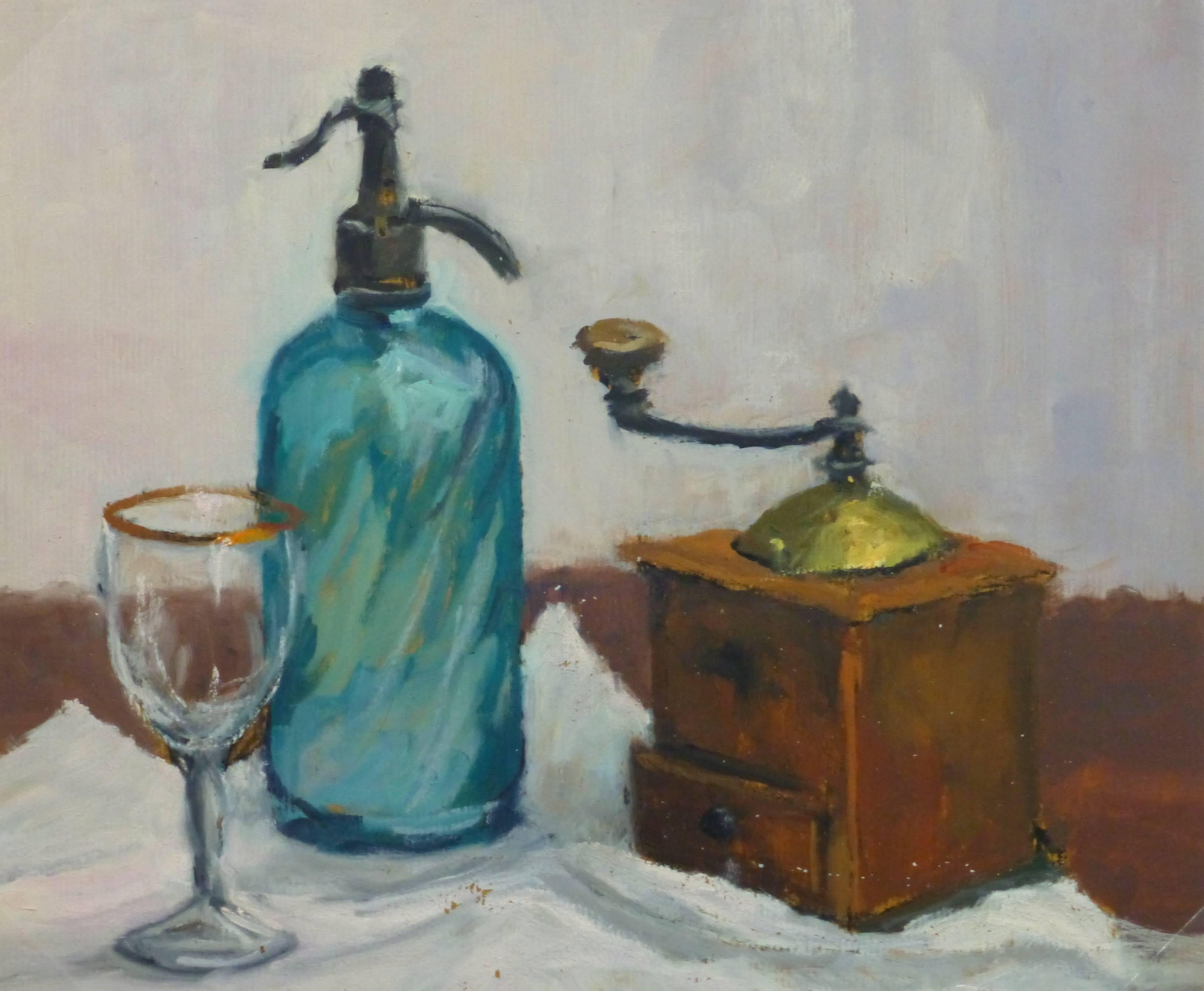 Raymond Bailly Still-Life Painting - French Oil Still Life - Seltzer & Coffee