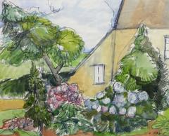 French Watercolor & Ink Landscape - Summer Garden