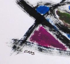 French Abstract Painting - Dynamic Geometric Shapes and Movement