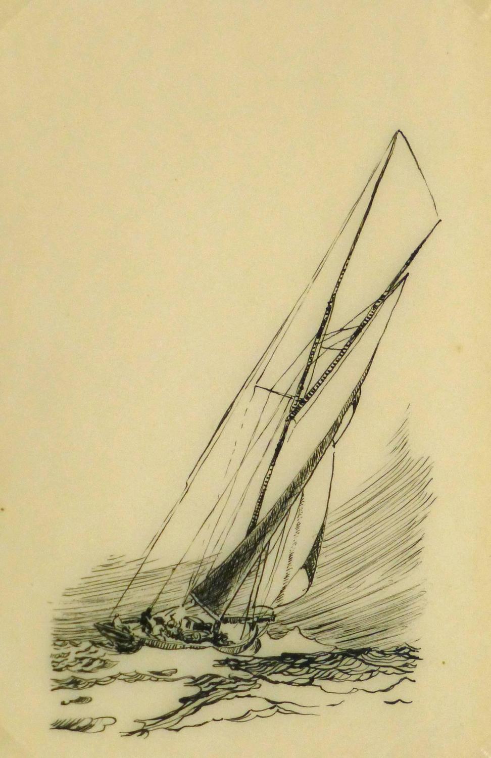 Unknown Vintage Pen and Ink Sketch Sailing at 1stdibs