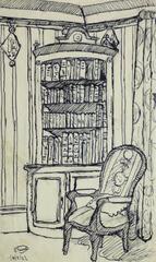 Dessin au stylo et à l'encre - Corner de la bibliothèque